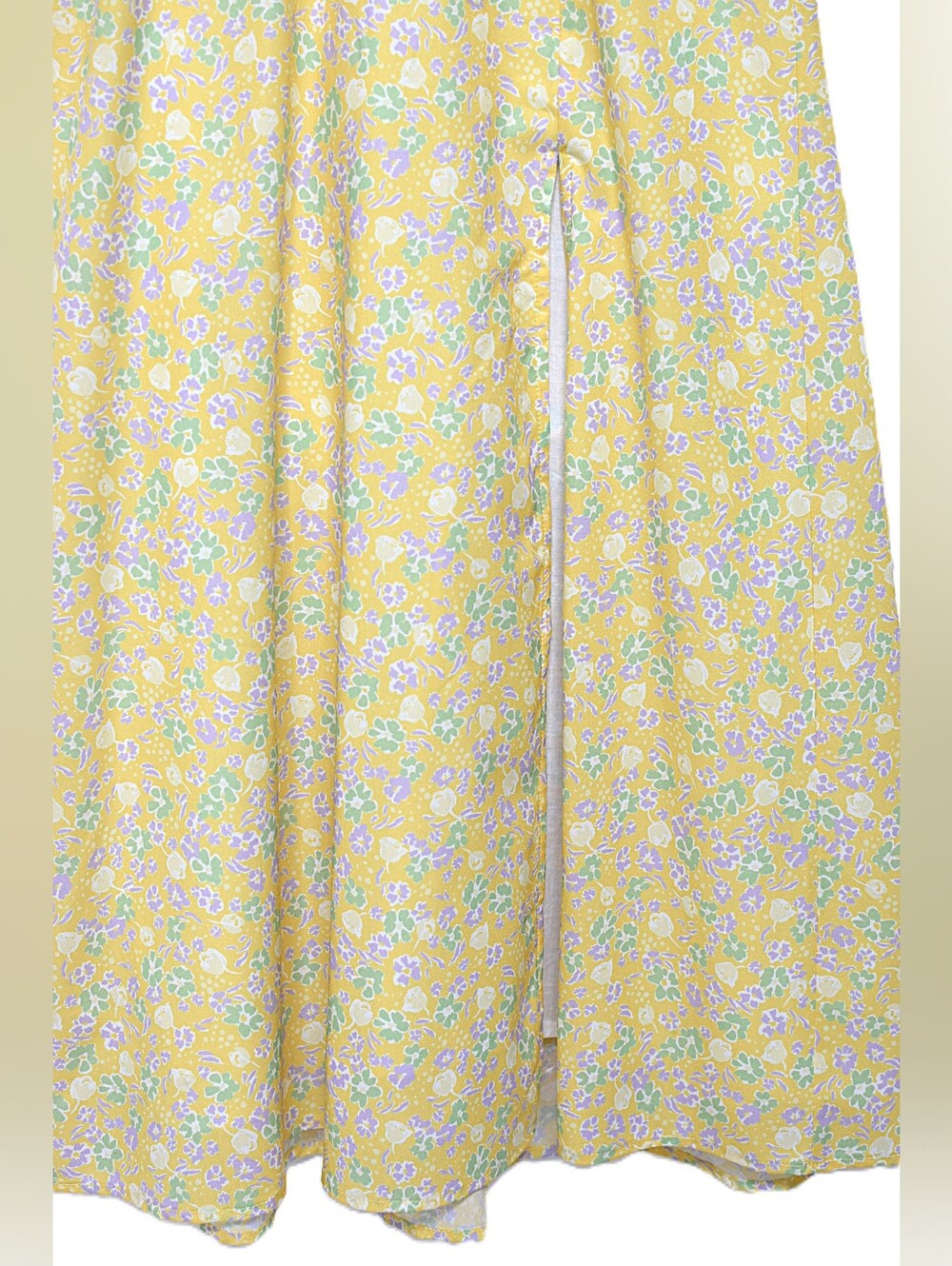 Anthropologie OPT enata Yellow Floral Flutter Sleeve High Slit Midi Dress Sz S - Picture 7 of 12